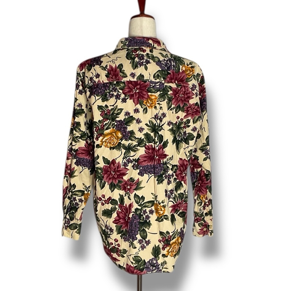 Cabincreek Cream Vintage Corduroy Floral Long Sleeve Collar Button Up Top Large - Picture 4 of 6